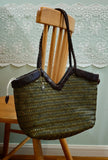 Handwoven Full Grain Cowhide Leather Basket Tote | V-Cut Rim Leather Shoulder Bag | Summer Beach Bag in Two Sizes