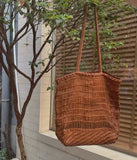 Handwoven Leather Tote Bag | Full Grain Cowhide Open Weave Shoulder Bag | Large Basket Tote | Boho Leather Handbag