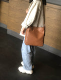 Full Grain Leather Shoulder Bag, Wide Shoulder Strap Crossbody Bag, Retro Leather Bucket Bag, Valentine Gift for her