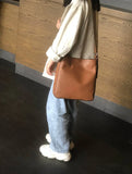 Full Grain Leather Shoulder Bag, Wide Shoulder Strap Crossbody Bag, Retro Leather Bucket Bag, Valentine Gift for her