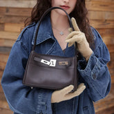 Luxury Black Leather Tote Bag, Handmade Togo and Lambskin Leather Shoulder Bag and Crossbody Square Bag