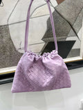Luxurious Handwoven Lambskin Handbag Drawstring, Genuine Leather Shoulder Bucket Bag for Women