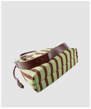 Olive & Espresso Striped Canvas Oxford Large Tote with Leather Accents | Elegant Shopper's Handbag with Crossbody Option, Women Laptop Bag