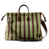 Olive & Espresso Striped Canvas Oxford Large Tote with Leather Accents | Elegant Shopper's Handbag with Crossbody Option, Women Laptop Bag