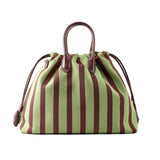 Olive & Espresso Striped Canvas Oxford Large Tote with Leather Accents | Elegant Shopper's Handbag with Crossbody Option, Women Laptop Bag