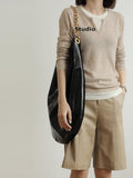 Oversized Fashion Cowhide Leather and Suede Double-sided Chain Boho Bag, Must-have Fashion Slouchy Tote Bag,