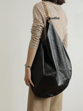 Oversized Fashion Cowhide Leather and Suede Double-sided Chain Boho Bag, Must-have Fashion Slouchy Tote Bag,