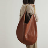Oversized Fashion Cowhide Leather and Suede Double-sided Chain Boho Bag, Must-have Fashion Slouchy Tote Bag,