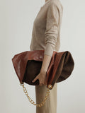 Oversized Fashion Cowhide Leather and Suede Double-sided Chain Boho Bag, Must-have Fashion Slouchy Tote Bag,