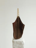 Oversized Fashion Cowhide Leather and Suede Double-sided Chain Boho Bag, Must-have Fashion Slouchy Tote Bag,
