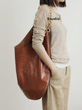 Oversized Fashion Cowhide Leather and Suede Double-sided Chain Boho Bag, Must-have Fashion Slouchy Tote Bag,