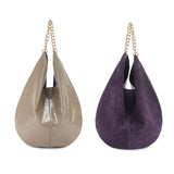 Oversized Fashion Cowhide Leather and Suede Double-sided Chain Boho Bag, Must-have Fashion Slouchy Tote Bag,