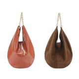 Oversized Fashion Cowhide Leather and Suede Double-sided Chain Boho Bag, Must-have Fashion Slouchy Tote Bag,