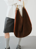Oversized Fashion Cowhide Leather and Suede Double-sided Chain Boho Bag, Must-have Fashion Slouchy Tote Bag,