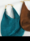 Oversized Fashion Cowhide Leather and Suede Double-sided Chain Boho Bag, Must-have Fashion Slouchy Tote Bag,