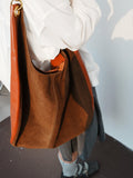 Oversized Fashion Cowhide Leather and Suede Double-sided Chain Boho Bag, Must-have Fashion Slouchy Tote Bag,