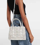 Calfskin Leather Wave-Cut Hollow Out Shoulder Bag, Scalloped Laser-Cut Handbag, Fashion Designer Bag
