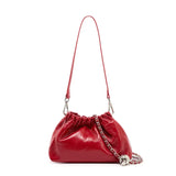 Pleated Cloud Chain Bag | Cowhide Small Silver Ball Minimalist Crossbody Bag
