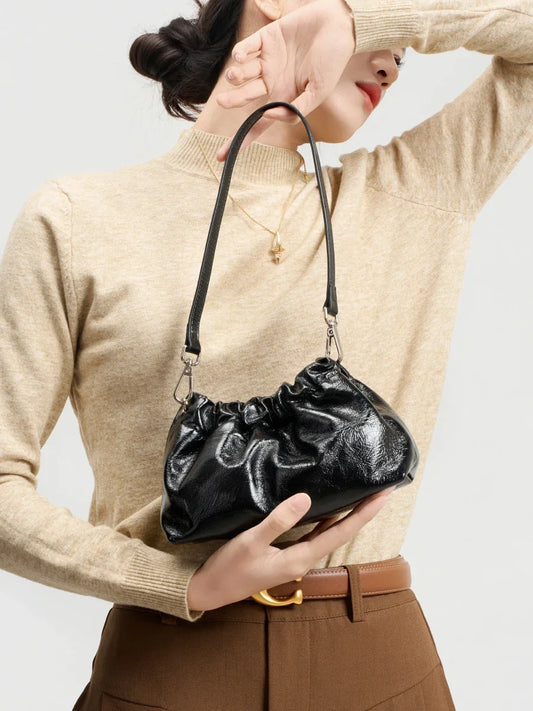 Pleated Cloud Chain Bag | Cowhide Small Silver Ball Minimalist Crossbody Bag