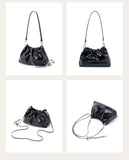 Pleated Cloud Chain Bag | Cowhide Small Silver Ball Minimalist Crossbody Bag
