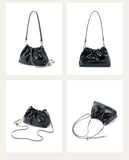 Pleated Cloud Chain Bag | Cowhide Small Silver Ball Minimalist Crossbody Bag