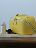 Premium Full Grain Pebbled Leather Makeup Bag With Minimalist Designer Travel Toiletry Bag For Women yellow