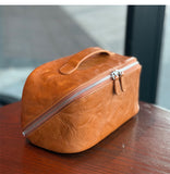 Premium Full-Grain Pebbled Leather Toiletry & Makeup Bag – Minimalist Design Travel-Ready Organiser For Women