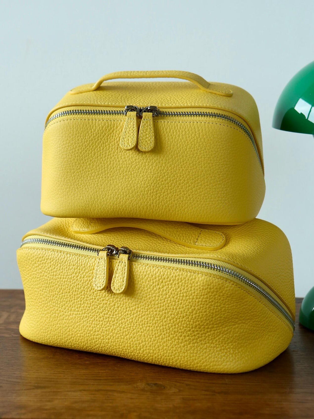 Premium Full Grain Pebbled Leather Makeup Bag With Minimalist Designer Travel Toiletry Bag For Women yellow
