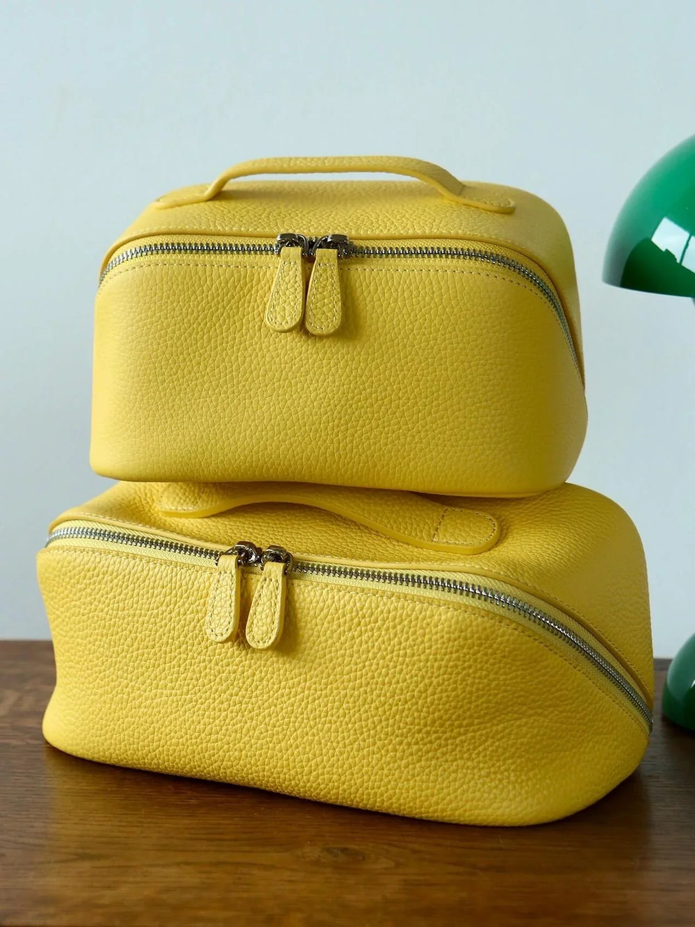 Premium Full Grain Pebbled Leather Makeup Bag With Minimalist Designer Travel Toiletry Bag For Women yellow