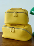 Premium Full Grain Pebbled Leather Makeup Bag With Minimalist Designer Travel Toiletry Bag For Women yellow