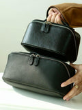 Premium Full-Grain Pebbled Leather Toiletry & Makeup Bag – Minimalist Design Travel-Ready Organiser For Women