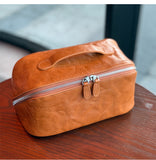 Premium Full-Grain Pebbled Leather Toiletry & Makeup Bag – Minimalist Design Travel-Ready Organiser For Women
