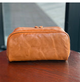 Premium Full-Grain Pebbled Leather Toiletry & Makeup Bag – Minimalist Design Travel-Ready Organiser For Women