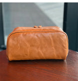Premium Full Grain Pebbled Leather Makeup Bag With Minimalist Designer Travel Toiletry Bag For Women