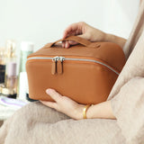 Premium Full-Grain Pebbled Leather Toiletry & Makeup Bag – Minimalist Design Travel-Ready Organiser For Women