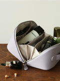 Premium Full Grain Pebbled Leather Makeup Bag With Minimalist Designer Travel Toiletry Bag For Women