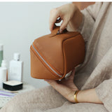 Premium Full-Grain Pebbled Leather Toiletry & Makeup Bag – Minimalist Design Travel-Ready Organiser For Women