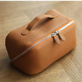 Premium Full-Grain Pebbled Leather Toiletry & Makeup Bag – Minimalist Design Travel-Ready Organiser For Women