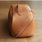 Premium Full-Grain Pebbled Leather Toiletry & Makeup Bag – Minimalist Design Travel-Ready Organiser For Women