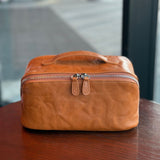 Premium Full-Grain Pebbled Leather Toiletry & Makeup Bag – Minimalist Design Travel-Ready Organiser For Women