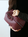 Premium Full-Grain Pebbled Leather Toiletry & Makeup Bag – Minimalist Design Travel-Ready Organiser For Women