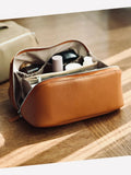 Premium Full Grain Pebbled Leather Makeup Bag With Minimalist Designer Travel Toiletry Bag For Women