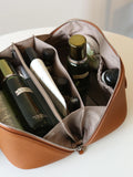 Premium Full Grain Pebbled Leather Makeup Bag With Minimalist Designer Travel Toiletry Bag For Women