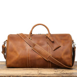 Alexel Crafts Crazy Horse full grain leather travel duffle bag with trolley sleeve in Dark Brown, detail view 6
