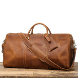 Alexel Crafts Crazy Horse full grain leather travel duffle bag with trolley sleeve in Dark Brown, detail view 7