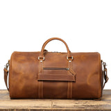 Alexel Crafts Crazy Horse full grain leather travel duffle bag with trolley sleeve in Dark Brown, detail view 8
