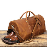 Alexel Crafts Crazy Horse full grain leather travel duffle bag with trolley sleeve in Dark Brown, detail view 9