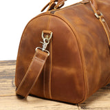 Alexel Crafts Crazy Horse full grain leather travel duffle bag with trolley sleeve in Dark Brown, detail view 11