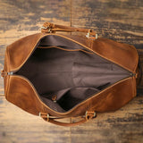 Alexel Crafts Crazy Horse full grain leather travel duffle bag with trolley sleeve in Dark Brown, detail view 12