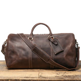 Premium Handmade Crazy Horse Leather Travel Duffel Bag | Large Full Grain Leather Weekend Bag With Trolley Sleeve Dark Brown